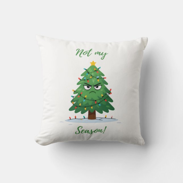 Grumpy Christmas Tree Cartoon – Funny "Not My Seas Kudde (Framsida)