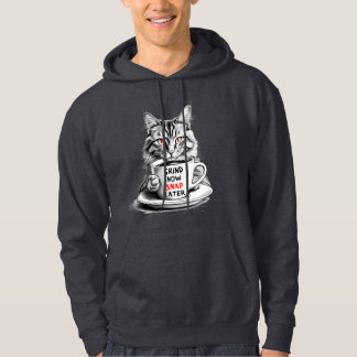 Grumpy Coffee Cat Hoodie med fet koffeincitat