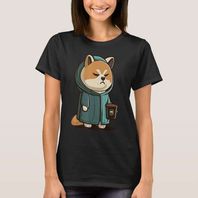 Grumpy Coffee  Dog on Coffee Akita Inu T Shirt (Framsida)