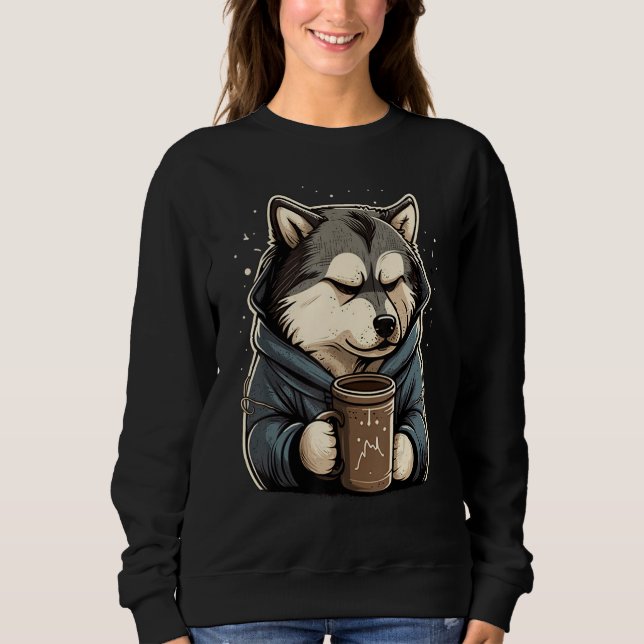Grumpy Coffee  Dog on Coffee Alaskan Malamute T Shirt (Framsida)