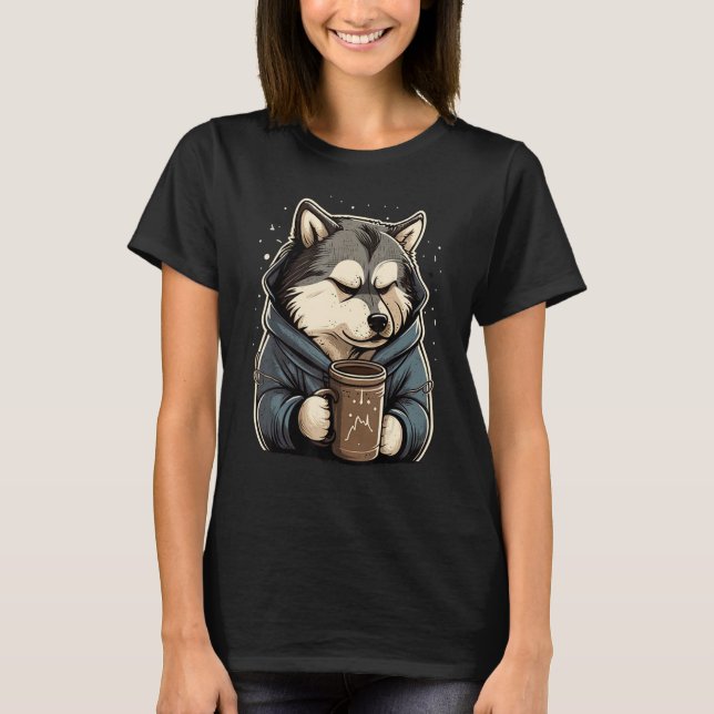 Grumpy Coffee  Dog on Coffee Alaskan Malamute T Shirt (Framsida)