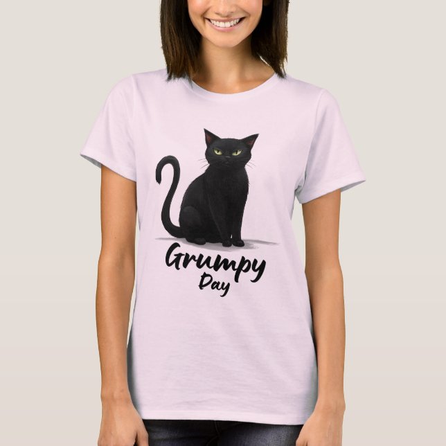 Grumpy Day med Black Cat T Shirt (Framsida)