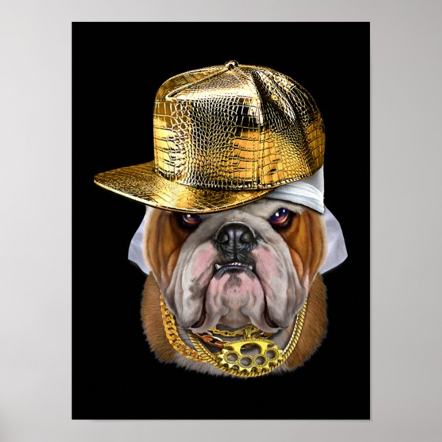 Grumpy English Bulldog bar Hip hop Rapper Poster (Framsidan)