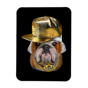 Grumpy English Bulldog med Hip hop Rapper Magnet
