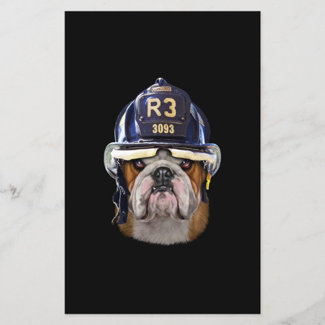 Grumpy English Bulldog Wearing Firefighter Helmet (Framsida)