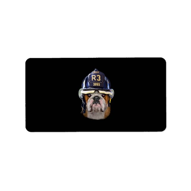Grumpy English Bulldog Wearing Firefighter Helmet Adressetikett (Framsidan)