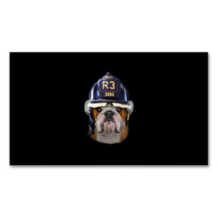 Grumpy English Bulldog Wearing Firefighter Helmet Magnetiska Visitkort