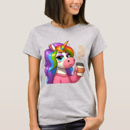 Grumpy Enhörning Behöver Kaffe Tecknad Film T Shirt