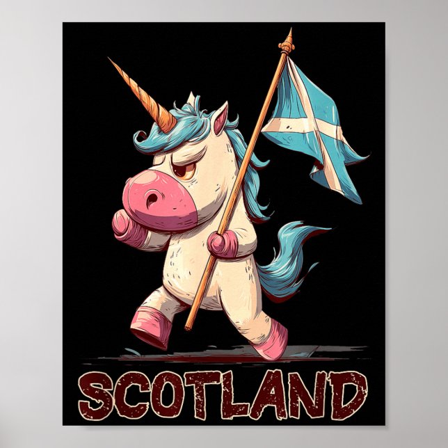 Grumpy Enhörning med skotsk flagga för Skottland Poster (Framsidan)