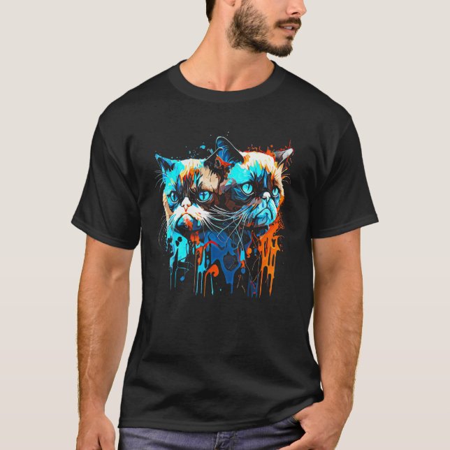 Grumpy Face Rolig Katt Grafisk Kattälskare Kattung T Shirt (Framsida)