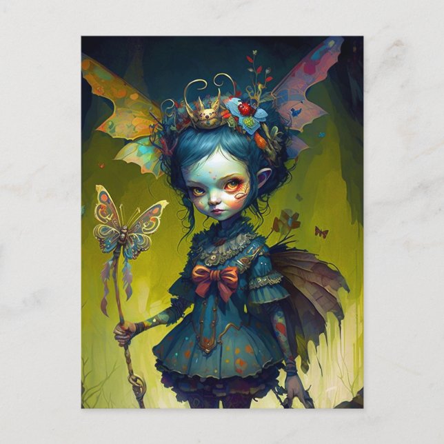Grumpy Fairy Pixie Fantasy Art Vykort (Framsida)