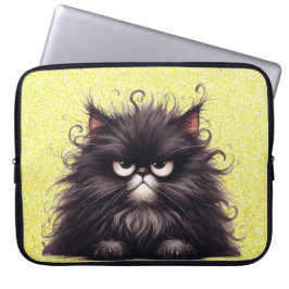 GRUMPY FLUFFY LITTLE BLACK KITTEN LAPTOP FODRAL