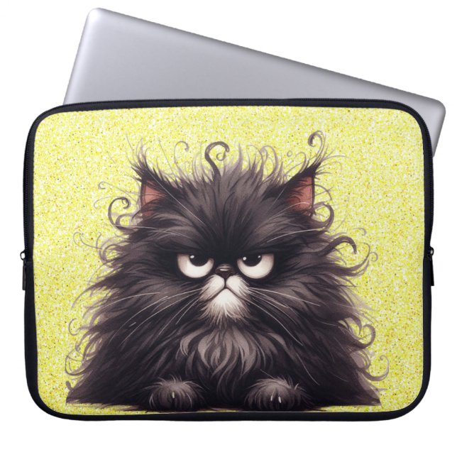 GRUMPY FLUFFY LITTLE BLACK KITTEN LAPTOP FODRAL (Framsidan)
