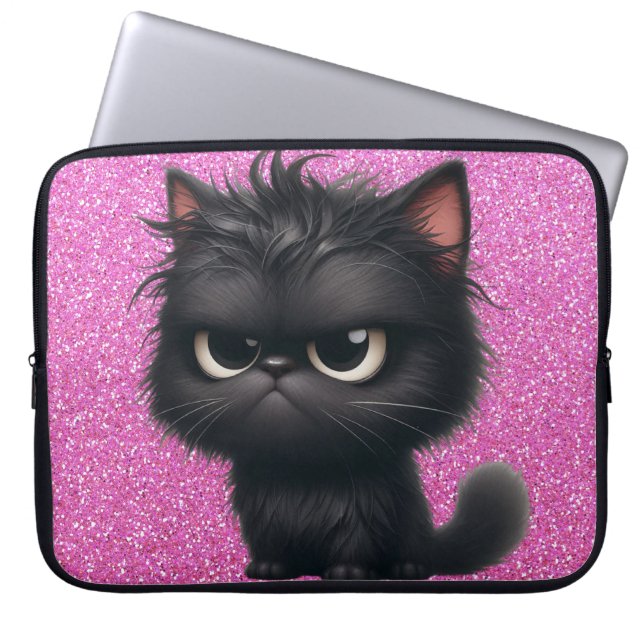 GRUMPY FLUFFY LITTLE BLACK KITTEN LAPTOP FODRAL (Framsidan)
