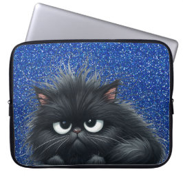 GRUMPY FLUFFY LITTLE BLACK KITTEN LAPTOP FODRAL