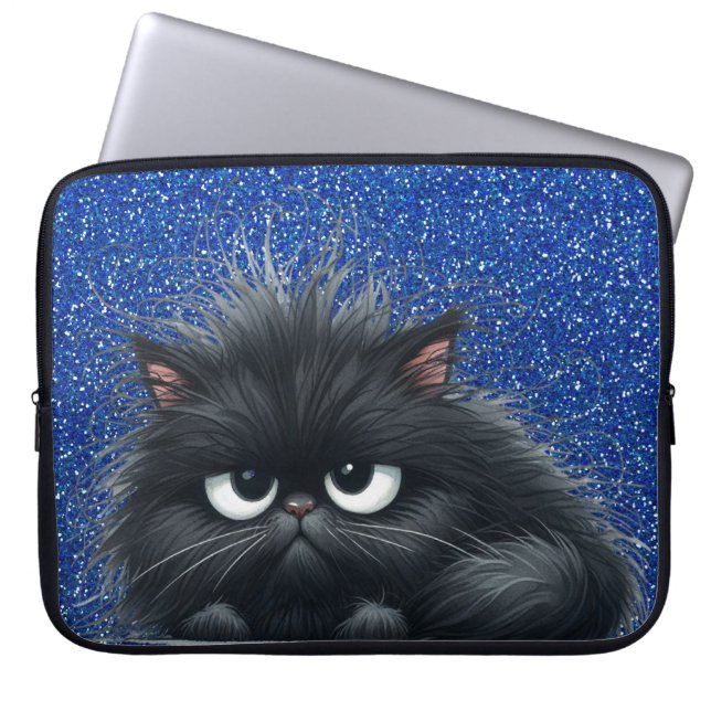 GRUMPY FLUFFY LITTLE BLACK KITTEN LAPTOP FODRAL (Framsidan)