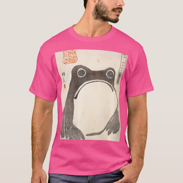 Grumpy Frog Japansk Art-utskrift T Shirt (Framsida)