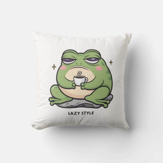 Grumpy Frog med en liten Kopp av kaffe Kudde (Framsida)