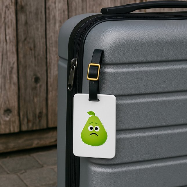 Grumpy Fuzzy Pear Ansikte Funny Fruit Character Bagagebricka (Skapare uppladdad)