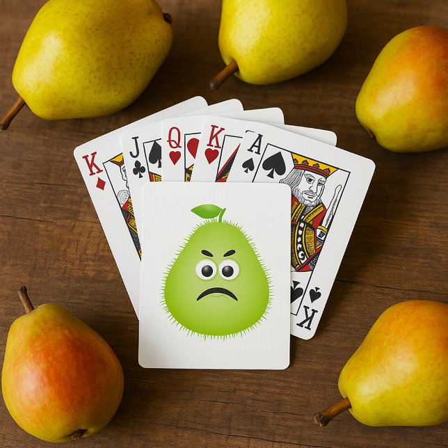Grumpy Fuzzy Pear Ansikte Funny Fruit Character Casinokort (Skapare uppladdad)
