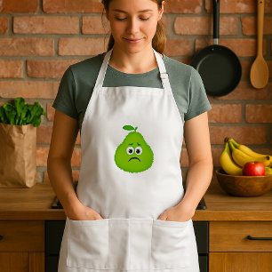 Grumpy Fuzzy Pear Ansikte Funny Fruit Character Förkläde