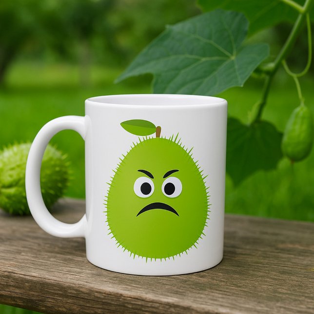 Grumpy Fuzzy Pear Ansikte Funny Fruit Character Kaffemugg (Skapare uppladdad)
