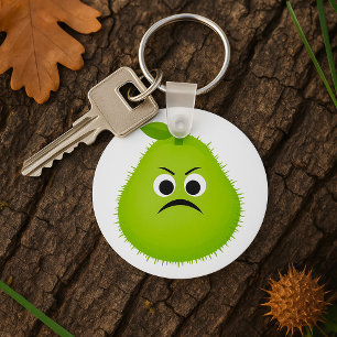 Grumpy Fuzzy Pear Ansikte Funny Fruit Character Nyckelring