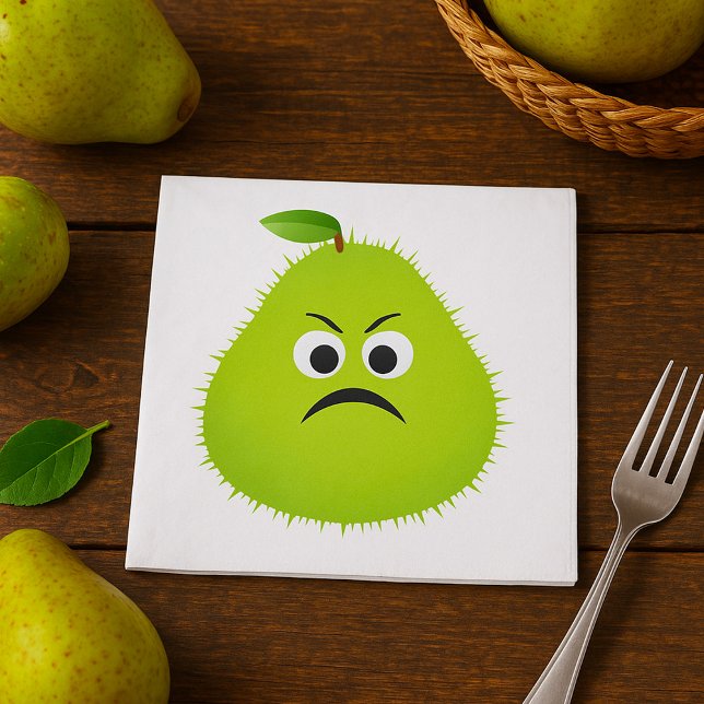 Grumpy Fuzzy Pear Ansikte Funny Fruit Character Pappersservett (Skapare uppladdad)