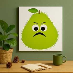 Grumpy Fuzzy Pear Ansikte Funny Fruit Character Poster