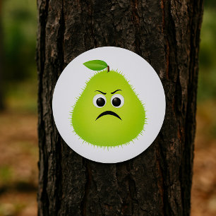 Grumpy Fuzzy Pear Ansikte Funny Fruit Character Runt Klistermärke