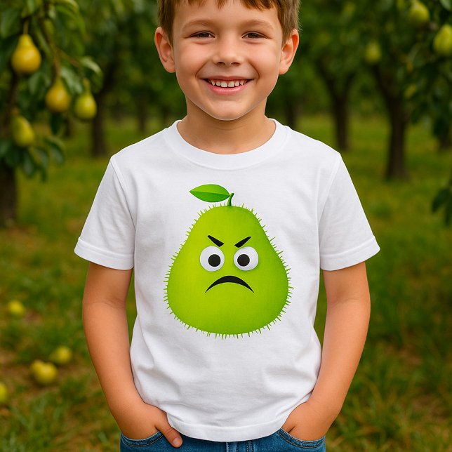 Grumpy Fuzzy Pear Ansikte Funny Fruit Character T Shirt (Skapare uppladdad)