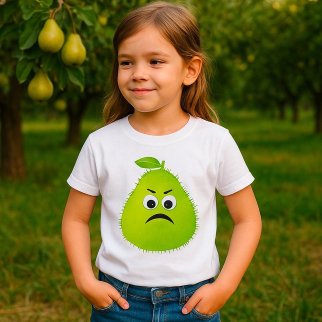 Grumpy Fuzzy Pear Ansikte Funny Fruit Character T Shirt (Skapare uppladdad)