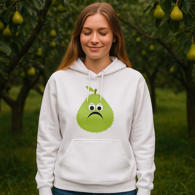 Grumpy Fuzzy Pear Ansikte Funny Fruit Character T Shirt (Skapare uppladdad)