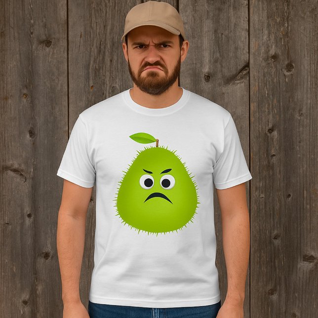 Grumpy Fuzzy Pear Ansikte Funny Fruit Character T Shirt (Skapare uppladdad)