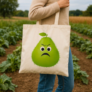 Grumpy Fuzzy Pear Ansikte Funny Fruit Character Tygkasse