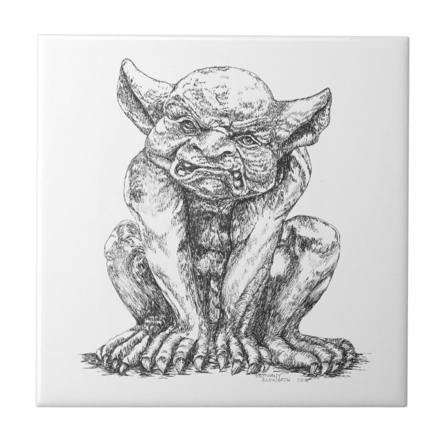 Grumpy Gargoyle Ceramic Photo Tile Kakelplatta (Framsidan)