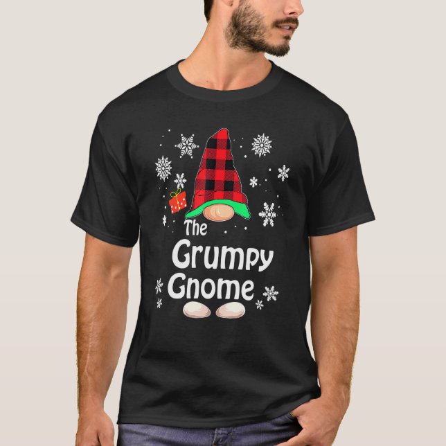 Grumpy Gnome Buffalo Plade Julmatchning Fami T Shirt (Framsida)