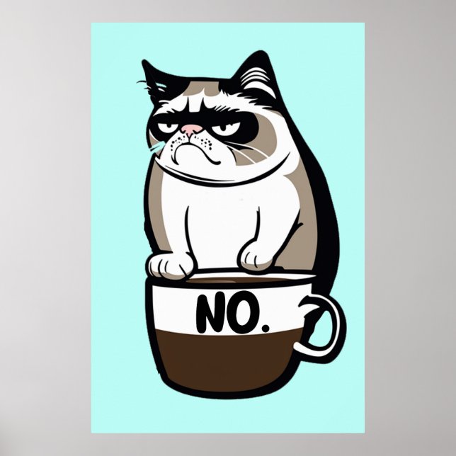 Grumpy God morgon Cat Poster - Lustigt Kattdjur Wa (Framsidan)
