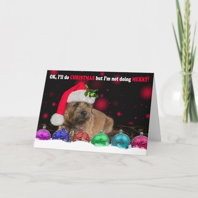 Grumpy gränsTerrierhund som ha på sig en Santa Helgkort (Framsida)