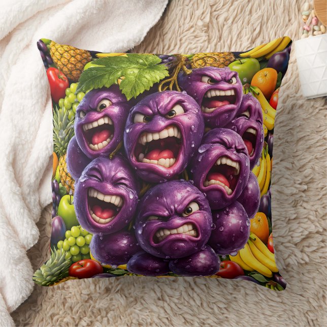 Grumpy grapes and angry fruit funny whimsical kitc kudde (Filt)