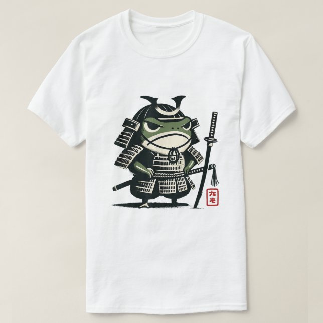 Grumpy Groda Samuraj Japansk Bläck Design T Shirt (Design framsida)