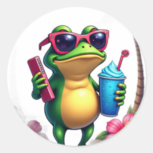 Grumpy Groda Vaporwave Y2K Retro Cool Estetisk Tro Runt Klistermärke