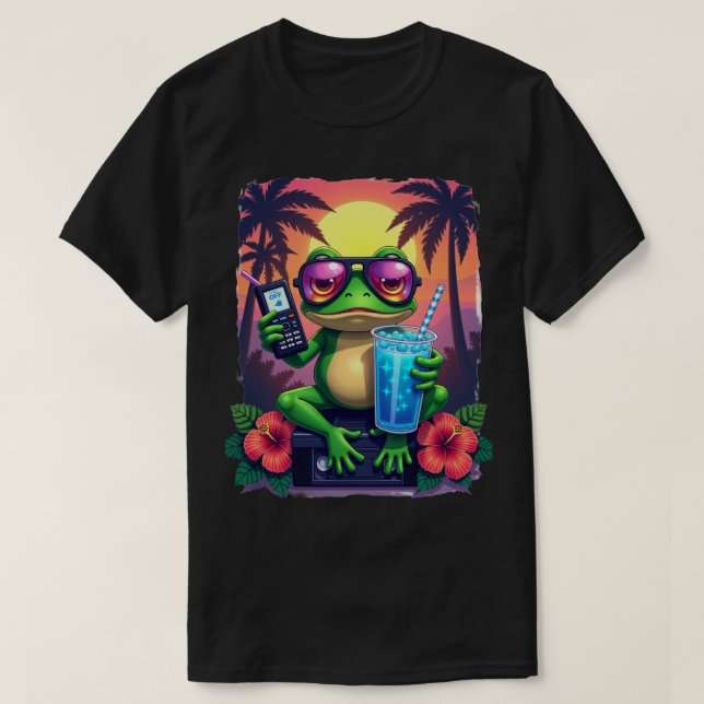 Grumpy Groda Y2K Estetisk Retro Webb Banner Tropic T Shirt (Design framsida)