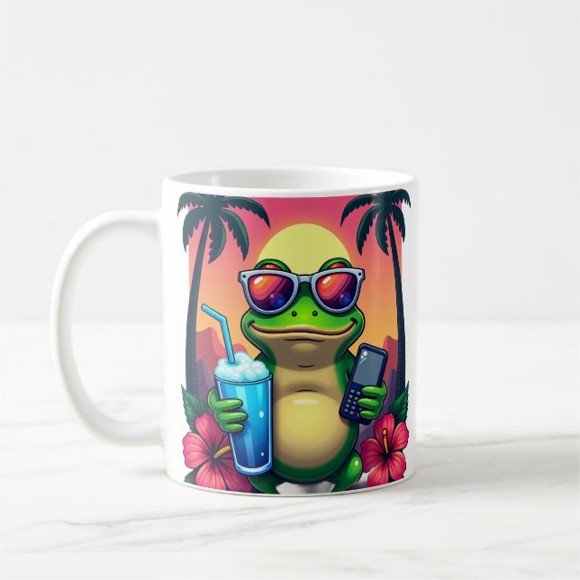Grumpy Groda Y2K Vaporwave Tropisk Retro 2002 Flip Kaffemugg (Vänster)