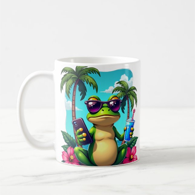 Grumpy Groda Y2K Vaporwave Tropisk Retro Spelande Kaffemugg (Vänster)