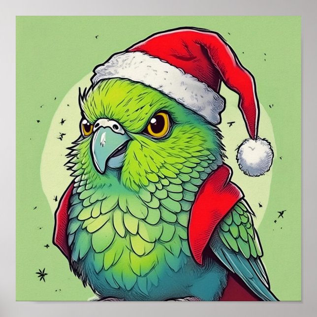 Grumpy Grönt Budgie-jultomten Poster (Framsidan)
