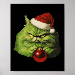 Grumpy Grönt Santa Cat Retro Cat jul Helgdag Poster