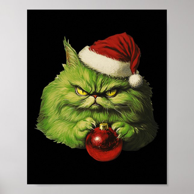 Grumpy Grönt Santa Cat Retro Cat jul Helgdag Poster (Framsidan)