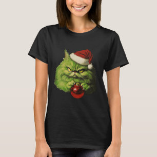 Grumpy Grönt Santa Cat Retro Cat jul Helgdag T Shirt