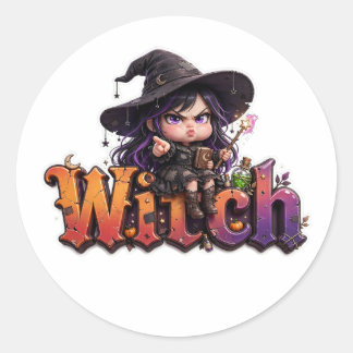 Grumpy Häxa Halloween Klistermärke Söt Chibi Häxa